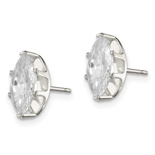 Sterling Silver 10x5 Marquise Snap Set CZ Stud Earrings