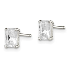 Sterling Silver Emerald-cut 6x4 Basket Set CZ Stud Earrings