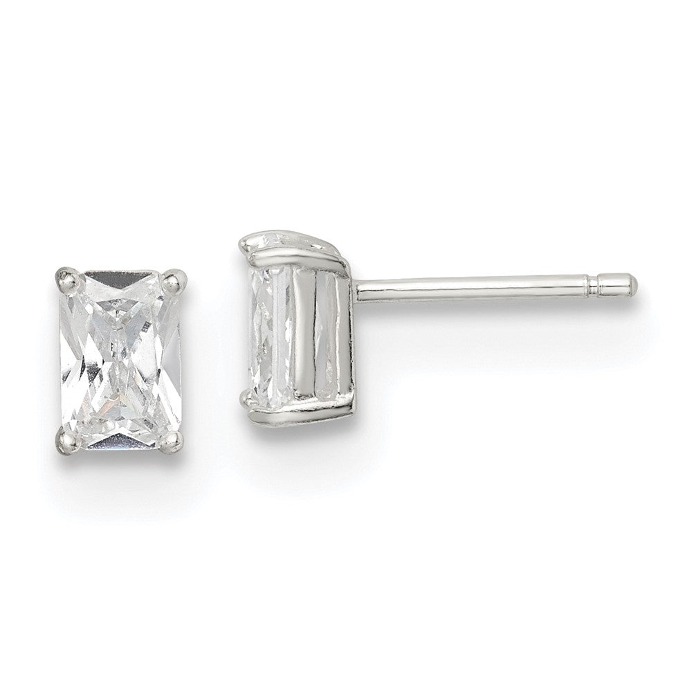 Sterling Silver Emerald-cut 6x4 Basket Set CZ Stud Earrings