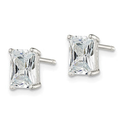 Sterling Silver Emerald-cut 7x5 Basket Set CZ Stud Earrings