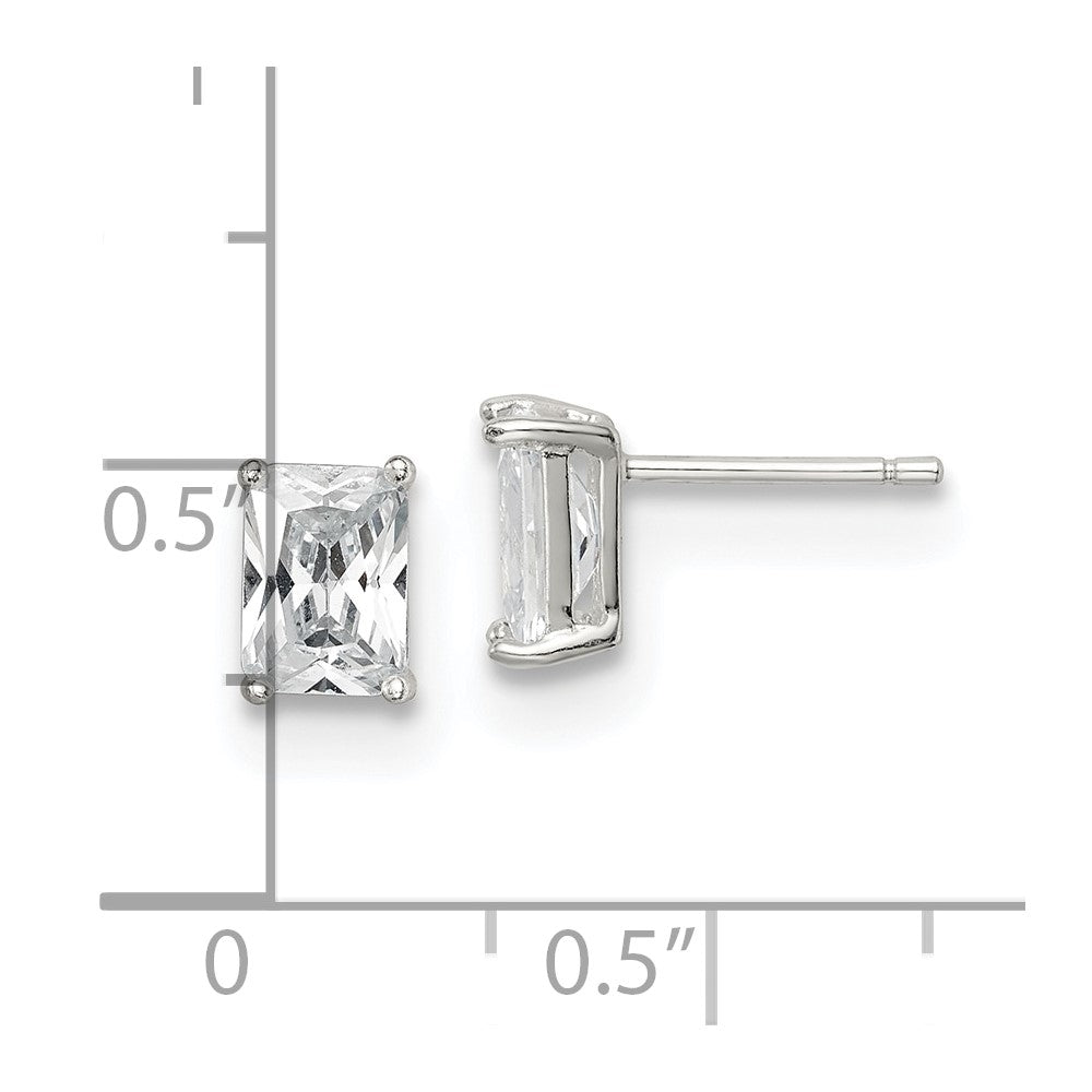 Sterling Silver Emerald-cut 7x5 Basket Set CZ Stud Earrings