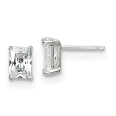 Sterling Silver Emerald-cut 7x5 Basket Set CZ Stud Earrings