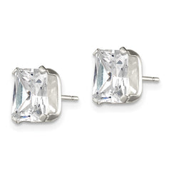 Sterling Silver Emerald-cut 8x6 Basket Set CZ Stud Earrings