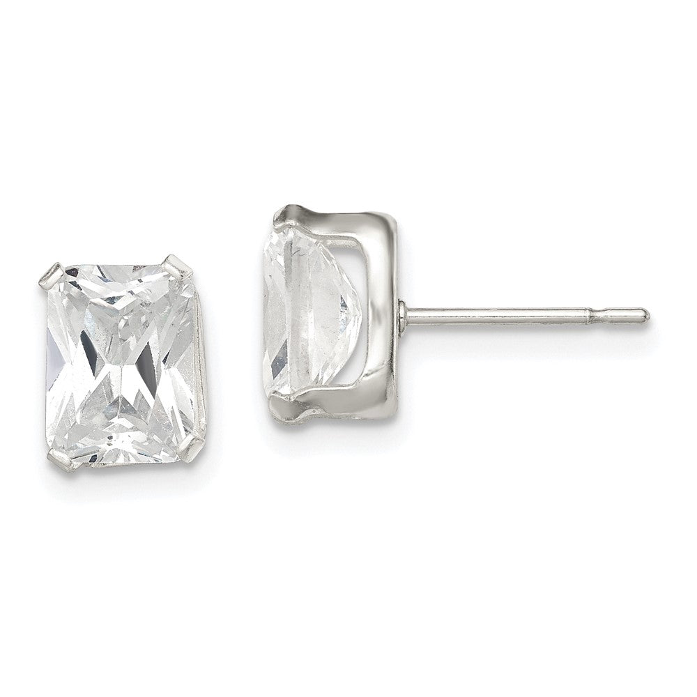 Sterling Silver Emerald-cut 8x6 Basket Set CZ Stud Earrings