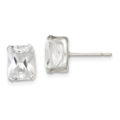 Sterling Silver Emerald-cut 8x6 Basket Set CZ Stud Earrings