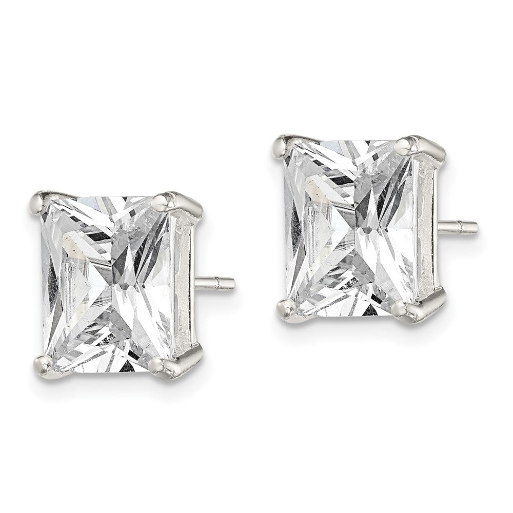 Sterling Silver Emerald-cut 10x8 Basket Set CZ Stud Earrings