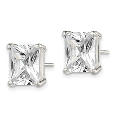 Sterling Silver Emerald-cut 10x8 Basket Set CZ Stud Earrings
