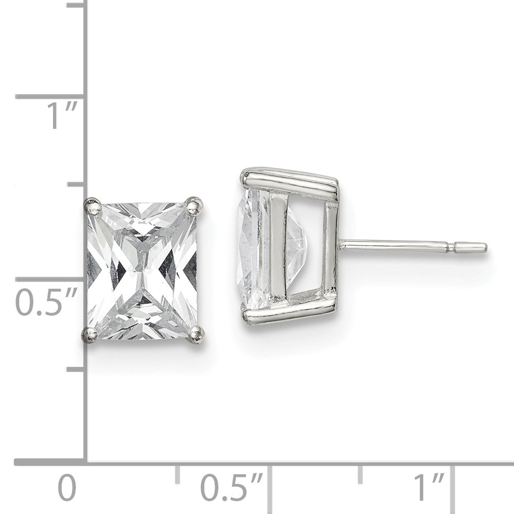 Sterling Silver Emerald-cut 10x8 Basket Set CZ Stud Earrings