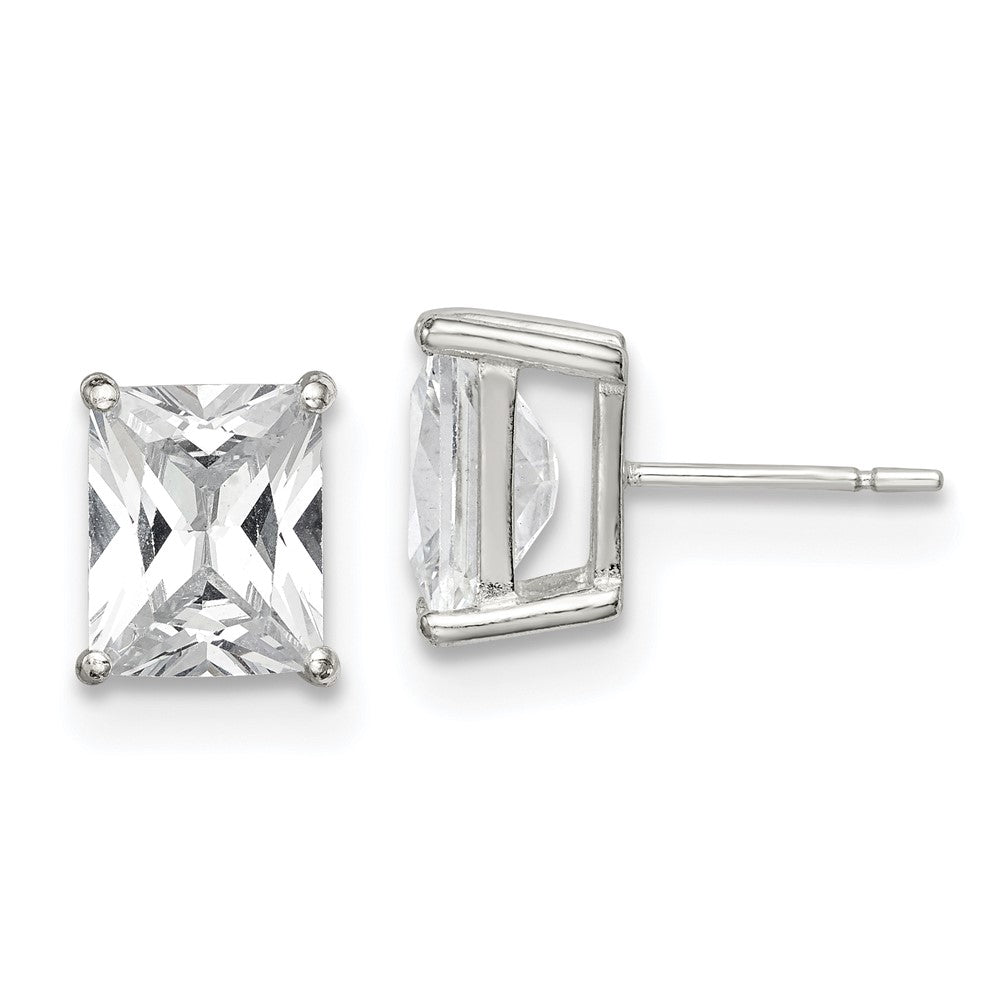 Sterling Silver Emerald-cut 10x8 Basket Set CZ Stud Earrings