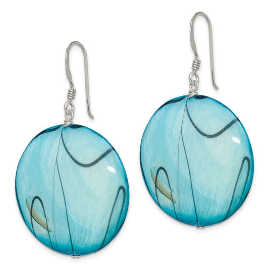 Sterling Silver Mother of Pearl Blue Disc Earrings