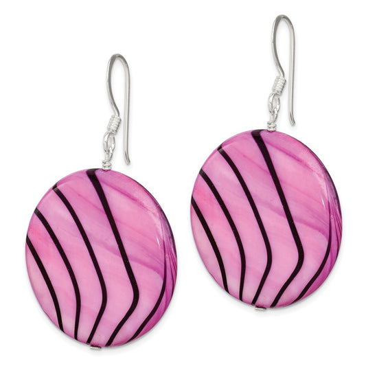 Sterling Silver Mother of Pearl Purple and Black Disc Earrings