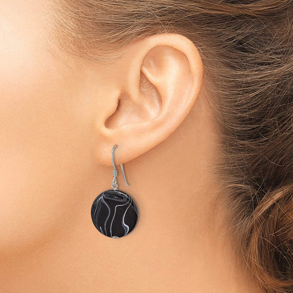 Sterling Silver Black Agate Dangle Disc Earrings