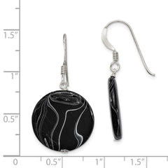 Sterling Silver Black Agate Dangle Disc Earrings