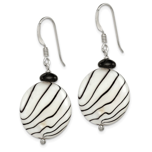 Sterling Silver Black Agate Mother of Pearl Earrings