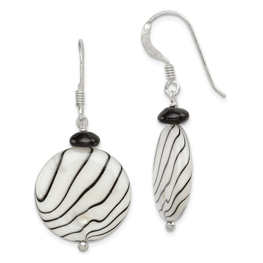 Sterling Silver Black Agate Mother of Pearl Earrings