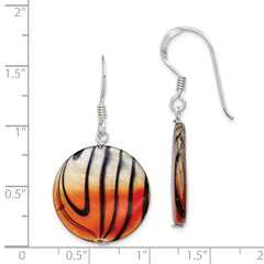 Sterling Silver Mother of Pearl Orange and Black Disc Earrings