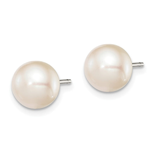 Rhodium-plated Silver 8-9mm White FWC Button Pearl Stud Earrings