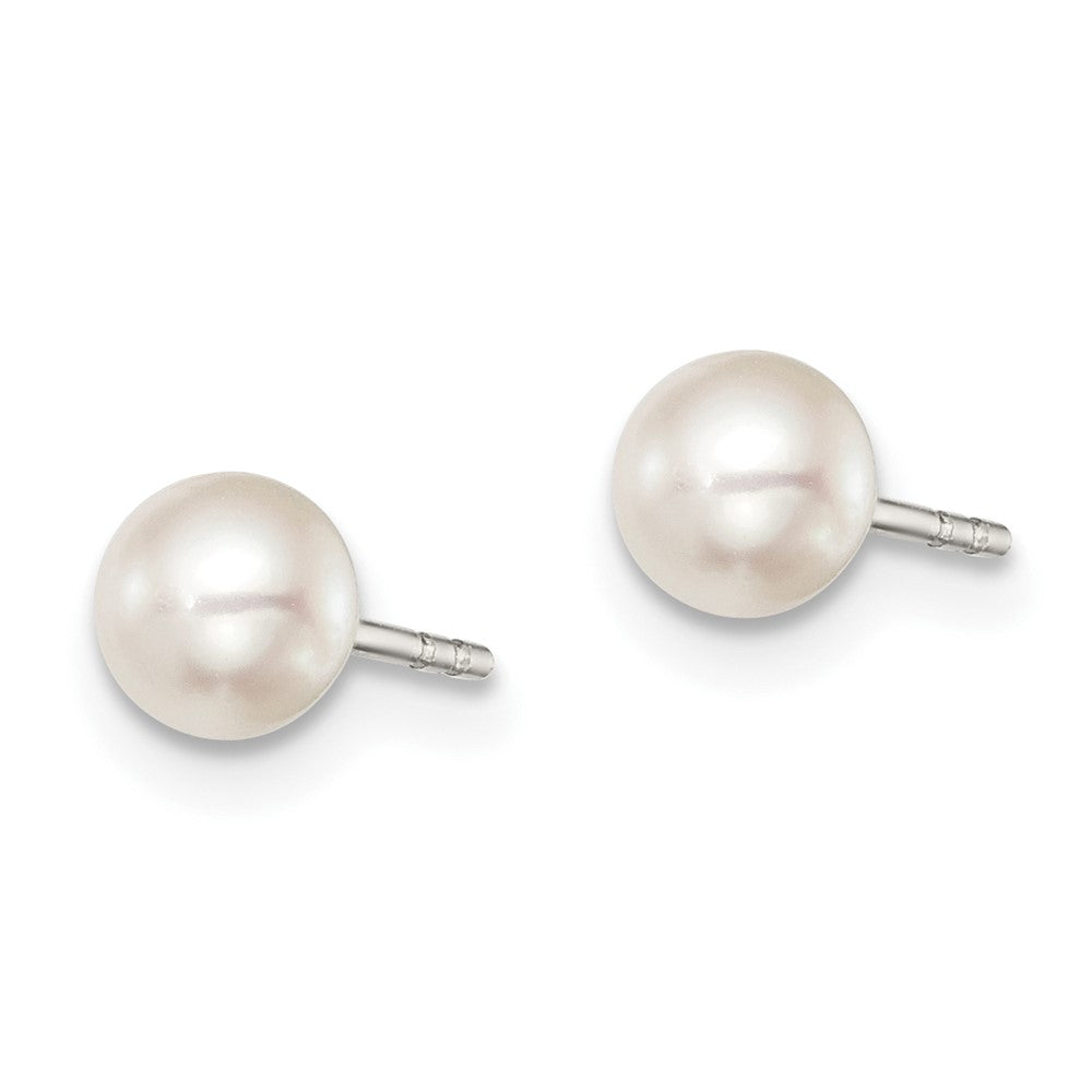 Rhodium-plated Silver 4-5mm White FWC Button Pearl Stud Earrings