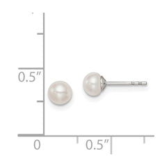 Rhodium-plated Silver 4-5mm White FWC Button Pearl Stud Earrings
