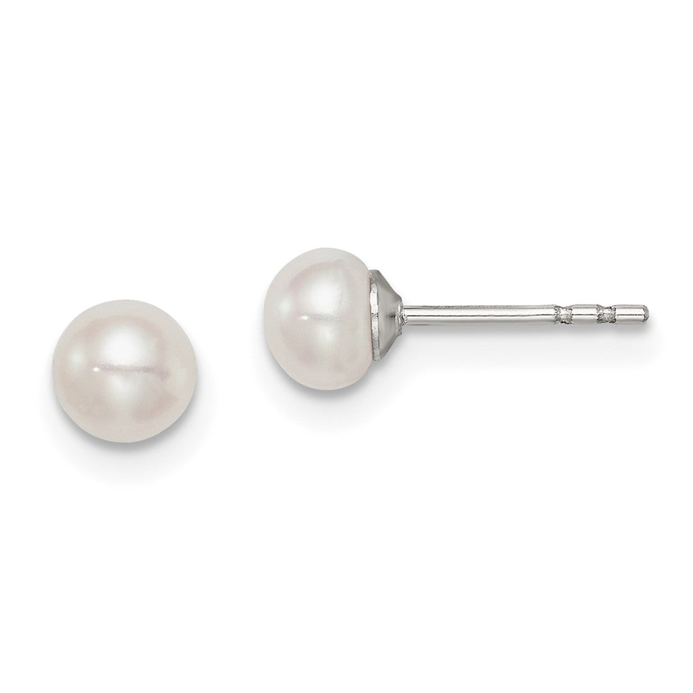 Rhodium-plated Silver 4-5mm White FWC Button Pearl Stud Earrings