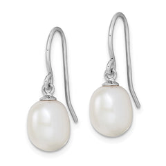 Rhodium-plated Sterling Silver White 8-9mm Drop FWC Pearl Dangle Earrings