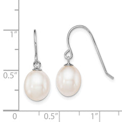 Rhodium-plated Sterling Silver White 8-9mm Drop FWC Pearl Dangle Earrings