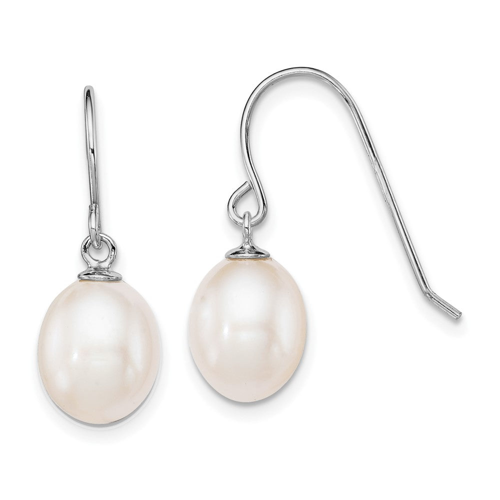 Rhodium-plated Sterling Silver White 8-9mm Drop FWC Pearl Dangle Earrings