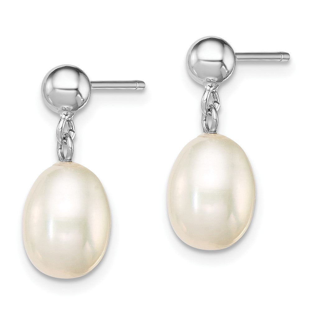 Rhodium-plated Sterling Silver 7-8mm White FWC Pearl Earrings