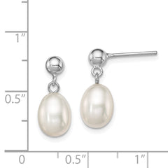 Rhodium-plated Sterling Silver 7-8mm White FWC Pearl Earrings