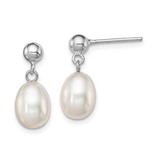 Rhodium-plated Sterling Silver 7-8mm White FWC Pearl Earrings