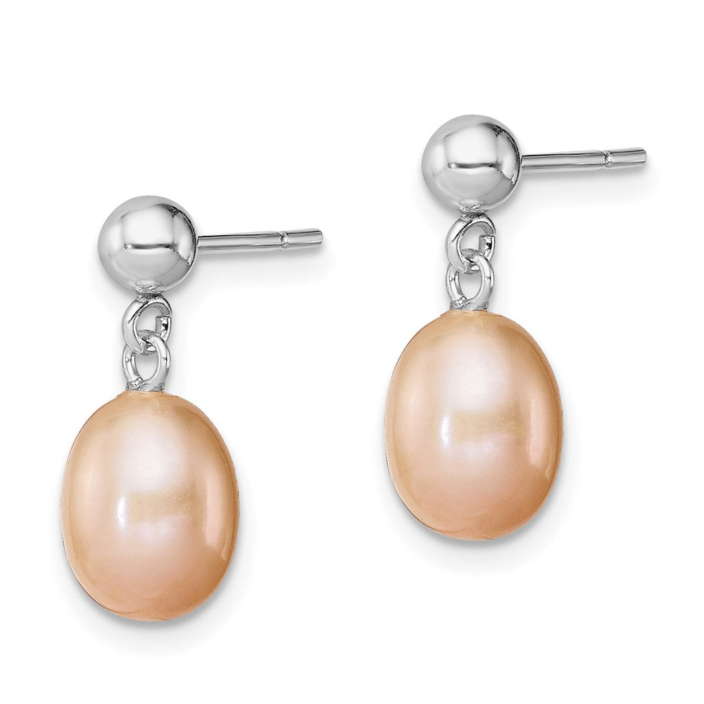 Rhodium-plated Sterling Silver 7-8mm Pink FWC Pearl Earrings