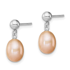 Rhodium-plated Sterling Silver 7-8mm Pink FWC Pearl Earrings