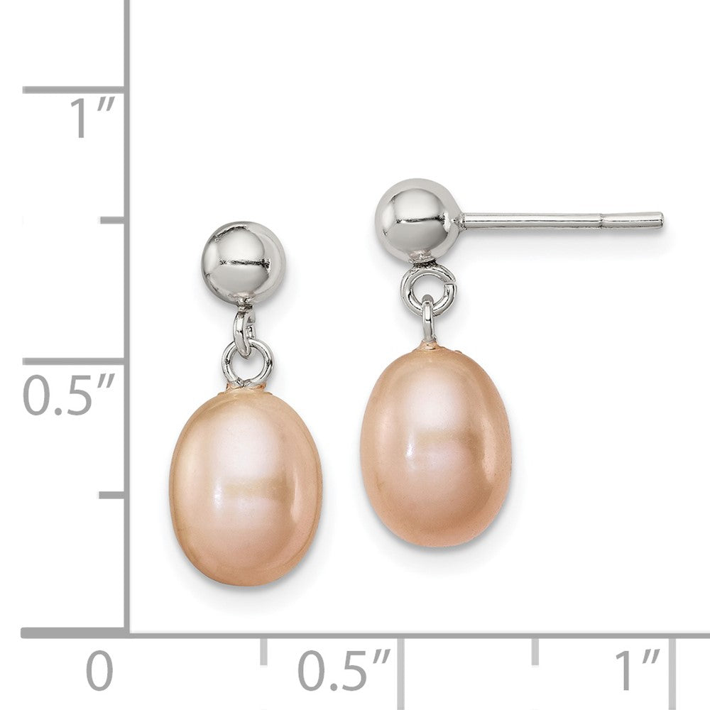 Rhodium-plated Sterling Silver 7-8mm Pink FWC Pearl Earrings