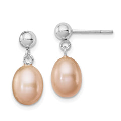 Rhodium-plated Sterling Silver 7-8mm Pink FWC Pearl Earrings