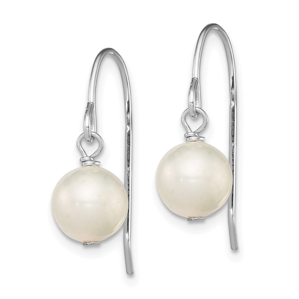 Rhodium-plated Sterling Silver White 7-8mm FWC Pearl Dangle Earrings