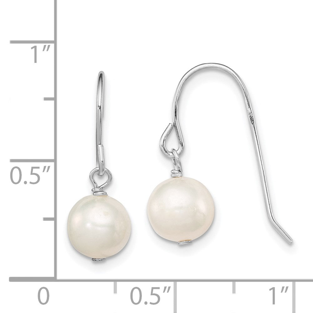 Rhodium-plated Sterling Silver White 7-8mm FWC Pearl Dangle Earrings