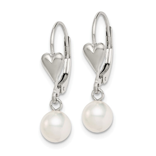 Rhodium-plated Sterling Silver 6-7mm White FWC Pearl Leverback Earrings