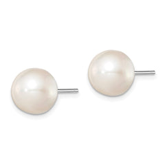 Rhodium-plated Silver 10-11mm White FWC Button Pearl Earrings