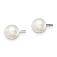 Rhodium-plated Silver 5-6mm White FWC Button Pearl Stud Earrings