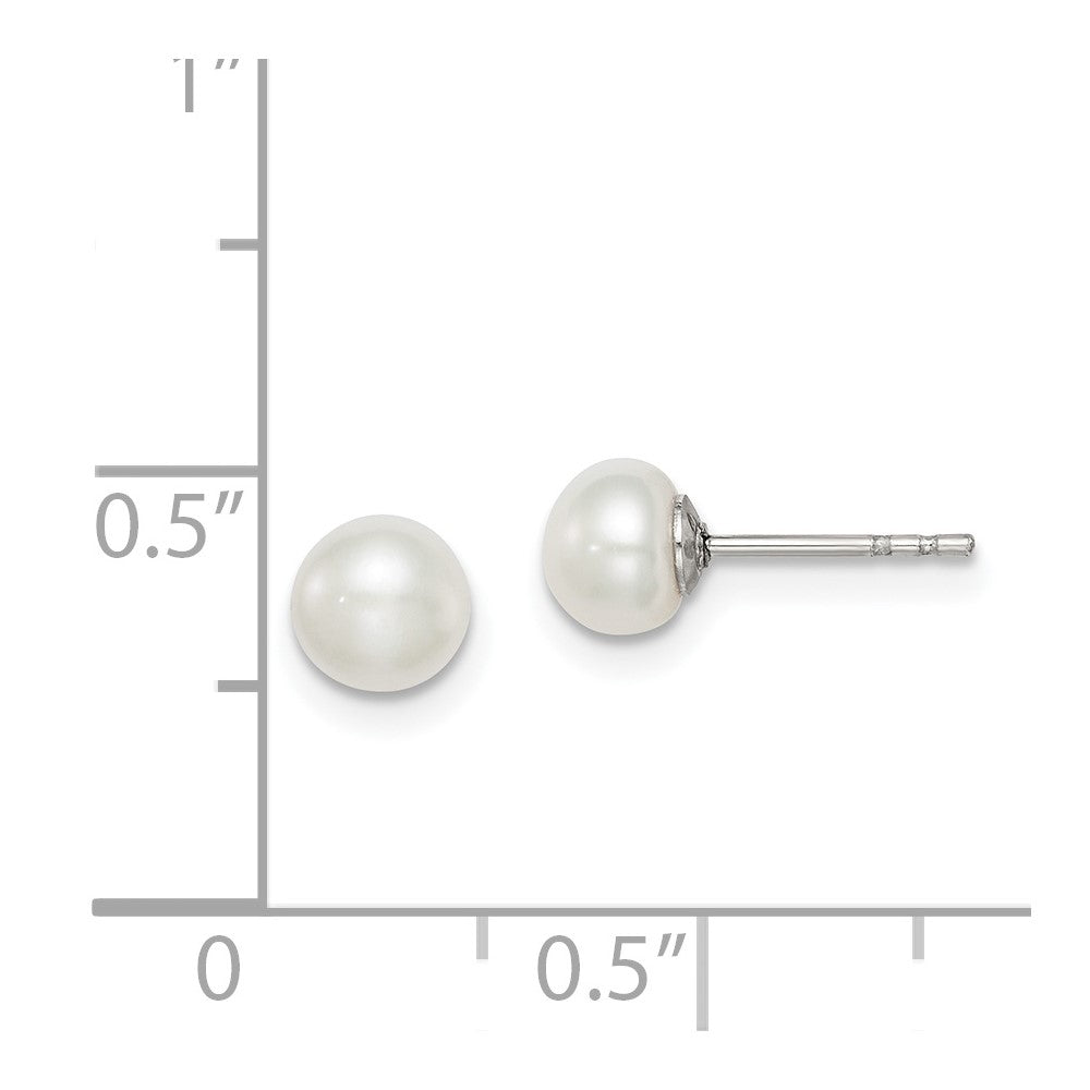 Rhodium-plated Silver 5-6mm White FWC Button Pearl Stud Earrings