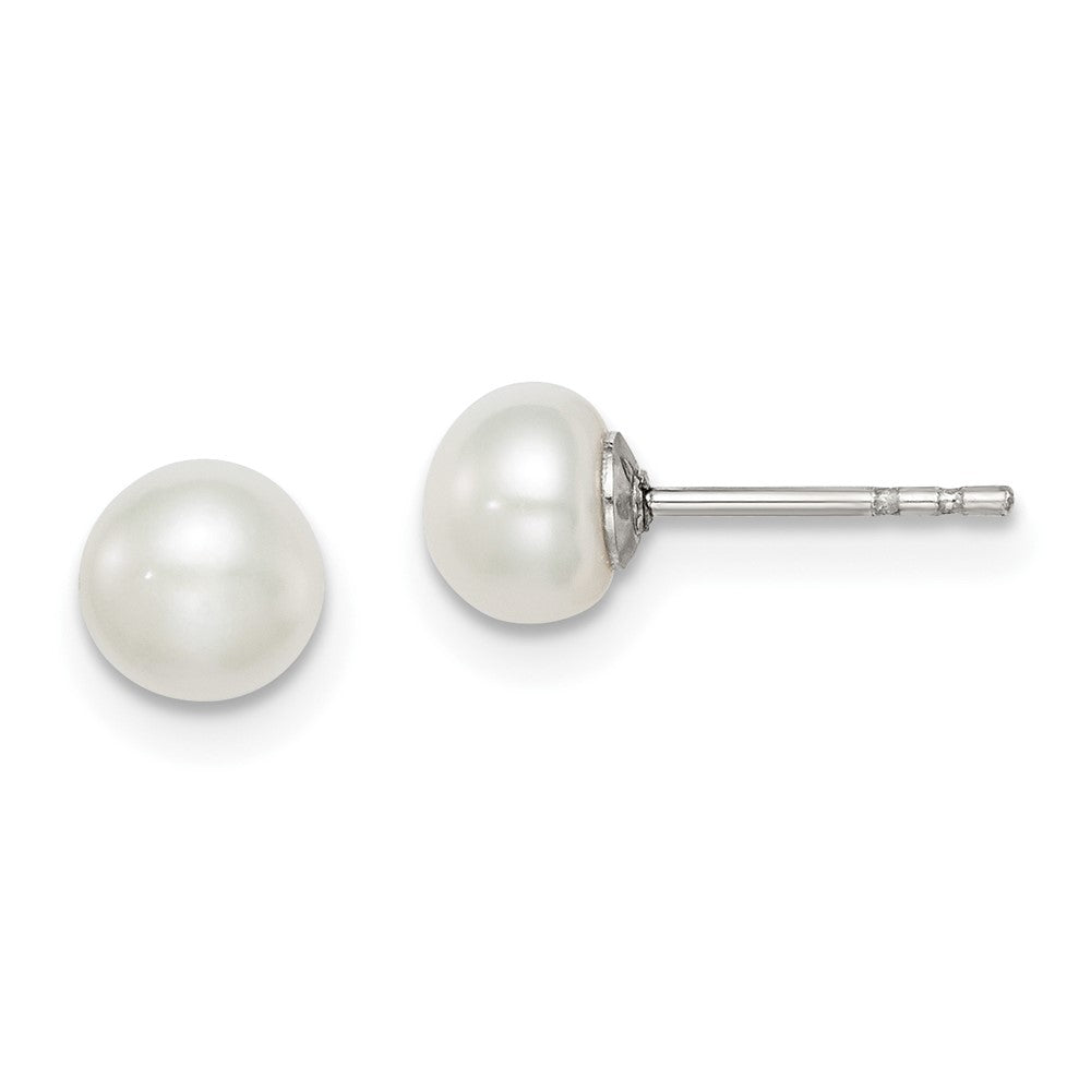 Rhodium-plated Silver 5-6mm White FWC Button Pearl Stud Earrings