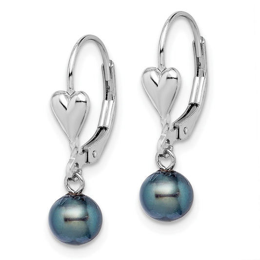 Rhodium-plated Sterling Silver 6-7mm Black FWC Pearl Leverback Earrings