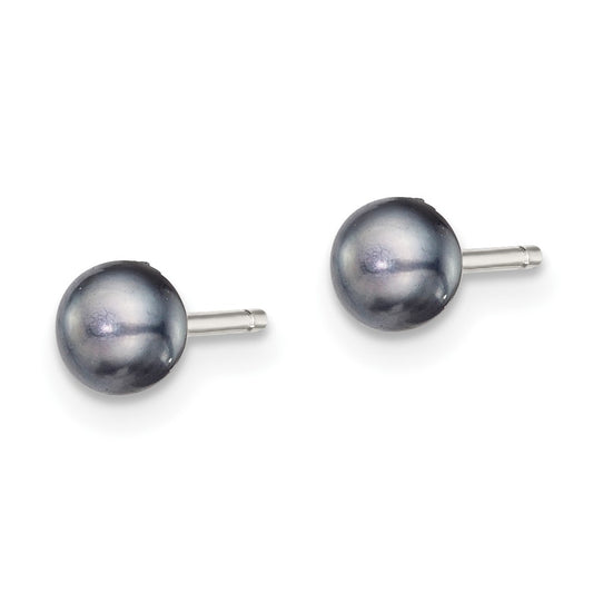 Rhodium-plated Silver 4-5mm Black FWC Button Pearl Stud Earrings