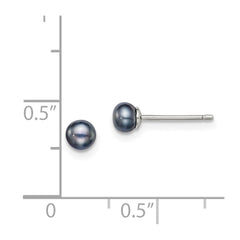 Rhodium-plated Silver 4-5mm Black FWC Button Pearl Stud Earrings