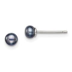 Rhodium-plated Silver 4-5mm Black FWC Button Pearl Stud Earrings