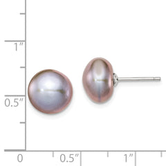 Rhodium-plated Silver 10-11mm Grey FWC Button Pearl Earrings