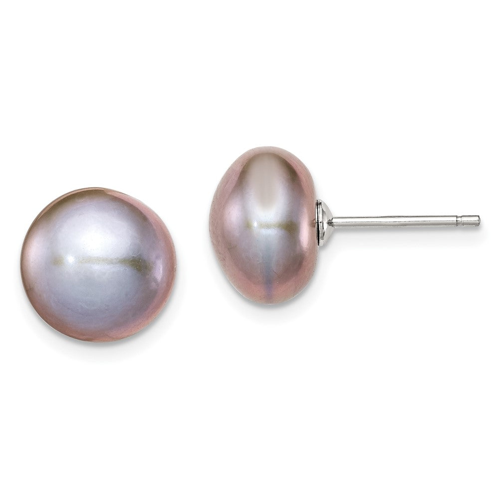 Rhodium-plated Silver 10-11mm Grey FWC Button Pearl Earrings