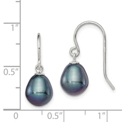 Rhodium-plated Sterling Silver 8-9mm Black FWC Pearl Dangle Earrings