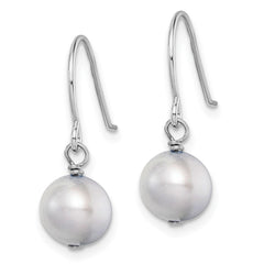 Rhodium-plated Sterling Silver Grey 7-8mm FWC Pearl Dangle Earrings