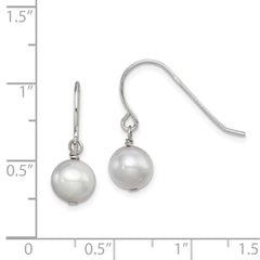 Rhodium-plated Sterling Silver Grey 7-8mm FWC Pearl Dangle Earrings